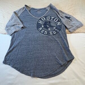 Majestic Womens Blue Red Sox Baseball Style V Neck Tee Size XXL